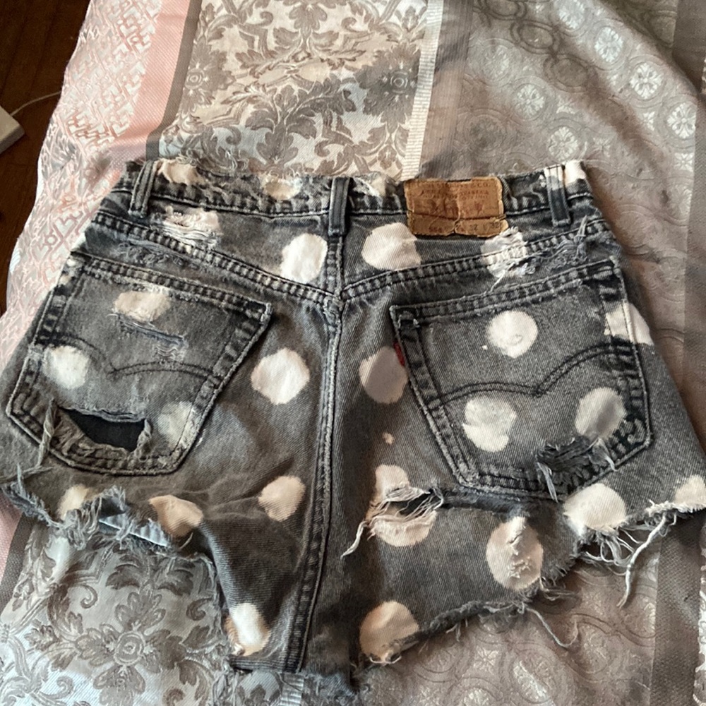 Levi denim high waisted booty shorts with polka dots